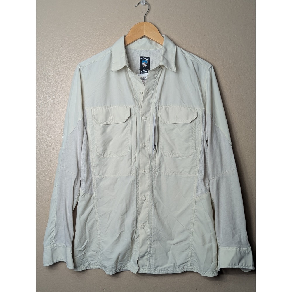 Kuhl Airspeed Shirt Men Small Khaki Long Sleeve Hiking Fishing Technical Mesh